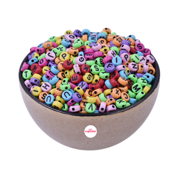 Alphabet Beads 6mm Size for DIY Jewellery, Key Chains(Multicolor with Black Letters, Circle Shape)