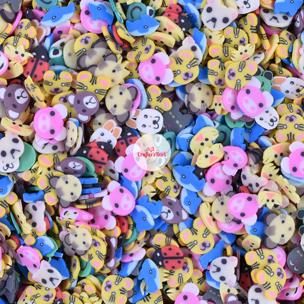 Polymer Clay Slice 3D 6mm Mixed Animal Fimo Slices for Resin Jewelry, Slime Making, Nail Art and DIY Crafts etc.