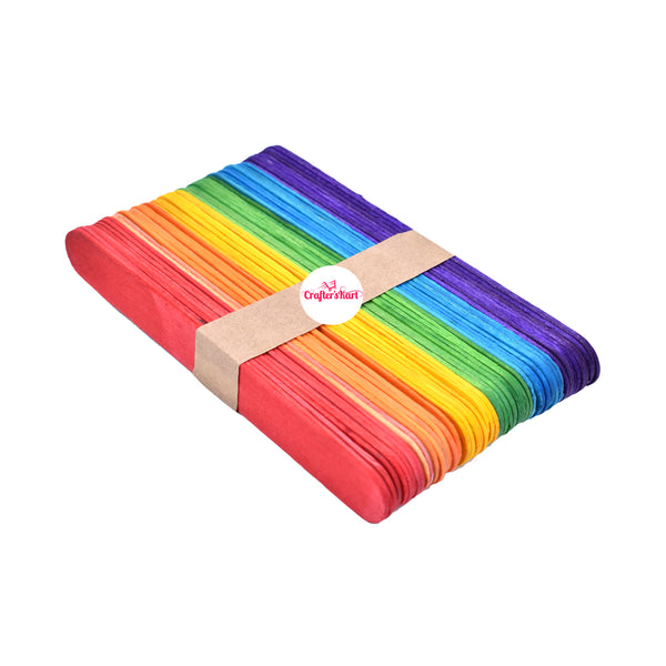 Multicolour Wooden Ice Cream Popsicle Sticks, Pack of 50(Size - 150 mm x 18 mm x 2 mm)