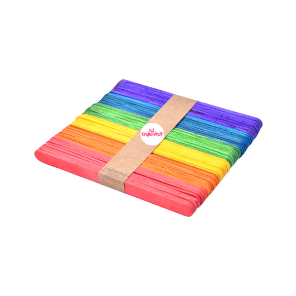 Multicolour Small Wooden Ice Cream Popsicle Sticks, Pack of 50(Size - 114 mm x 10 mm x 2 mm)