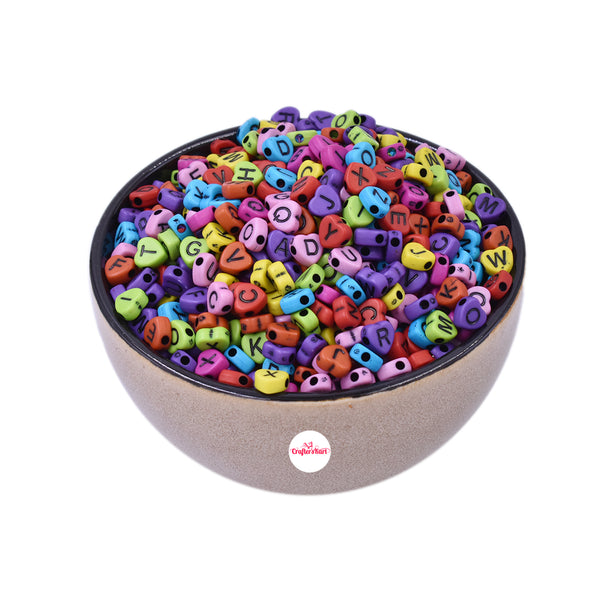 Alphabet Beads 6mm Size  for DIY Jewellery, Key Chains(Multicolor with Black Letters, Heart Shape)