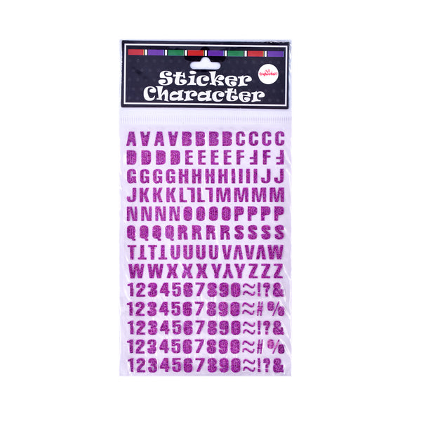 Alphabet and Number Self Adhesive Glitter Sticker Sheet(Pink Color)
