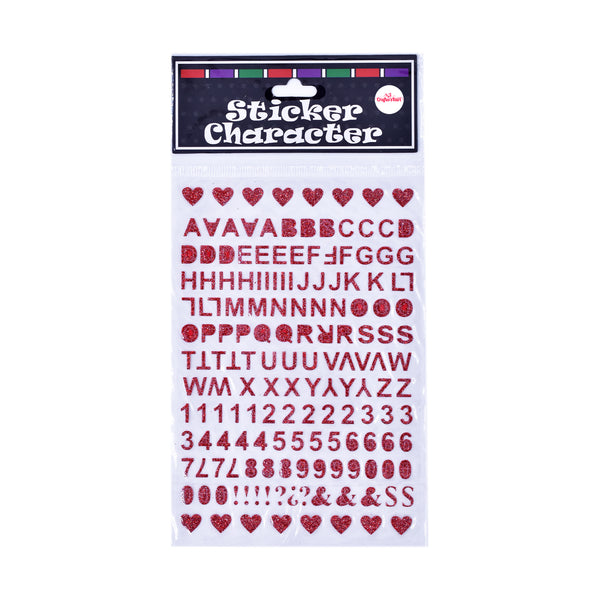 Alphabet and Number Self Adhesive Glitter Sticker Sheet(Red Color)