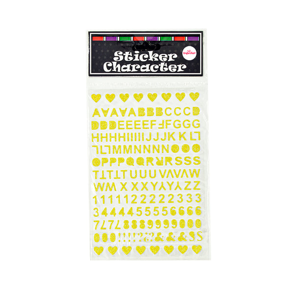 Alphabet and Number Self Adhesive Glitter Sticker Sheet(Yellow Color)
