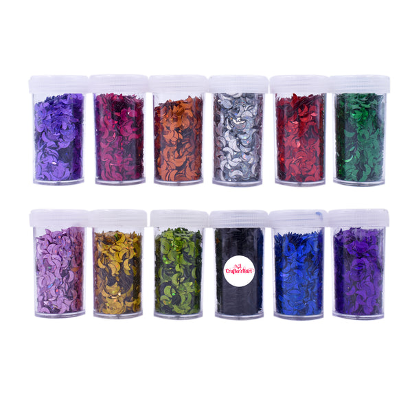 Half Moon Design Sequins for Art & Craft, Decorations, Scrapbooking and School Projects (8gms Per Box, Pack of 12 Colors)