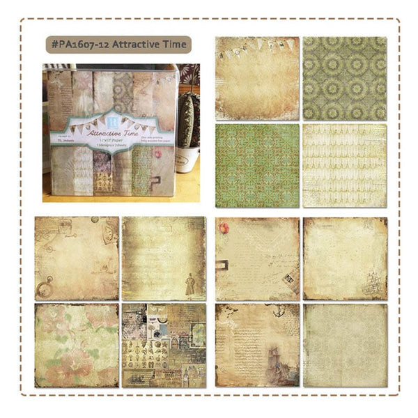 Vintage Theme Pattern Paper Pack 12 x 12 Scrapbook Printed Papers (12 Design Each 2 Piece, 24 Printed Sheet)(SB527)