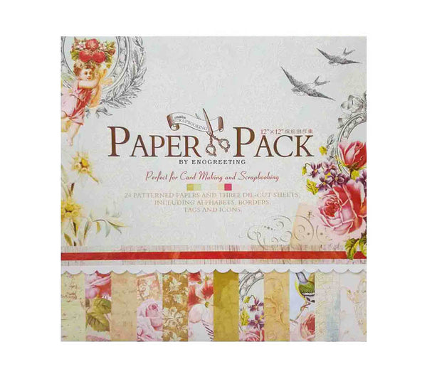 Eno Greeting Paper Pack 12 x 12 Scrapbook Printed Papers (12 Design Each 2 Piece, 24 Printed Sheet + 3 Die Cut Sheets)(SB517)