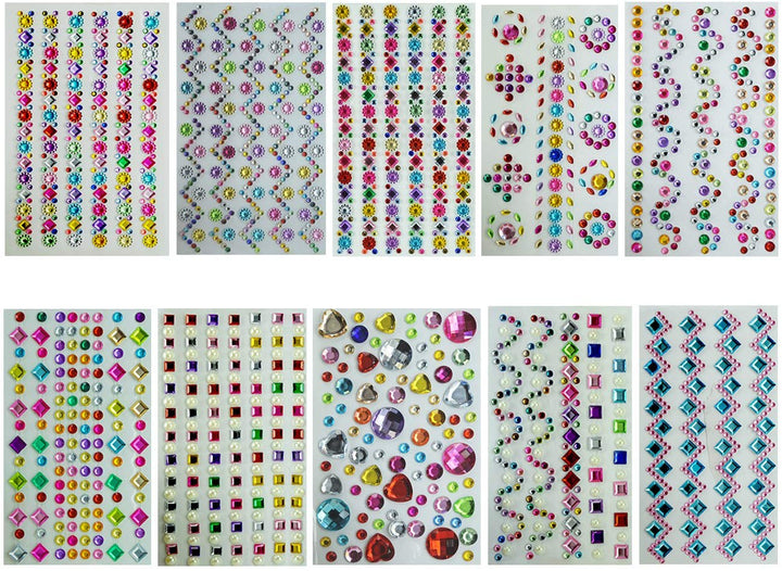 Unobite 10 Different Style Self-Adhesive Rhinestone Stickes, Bling Craft Jewels Crystal Gem Stickers (Assorted Design).