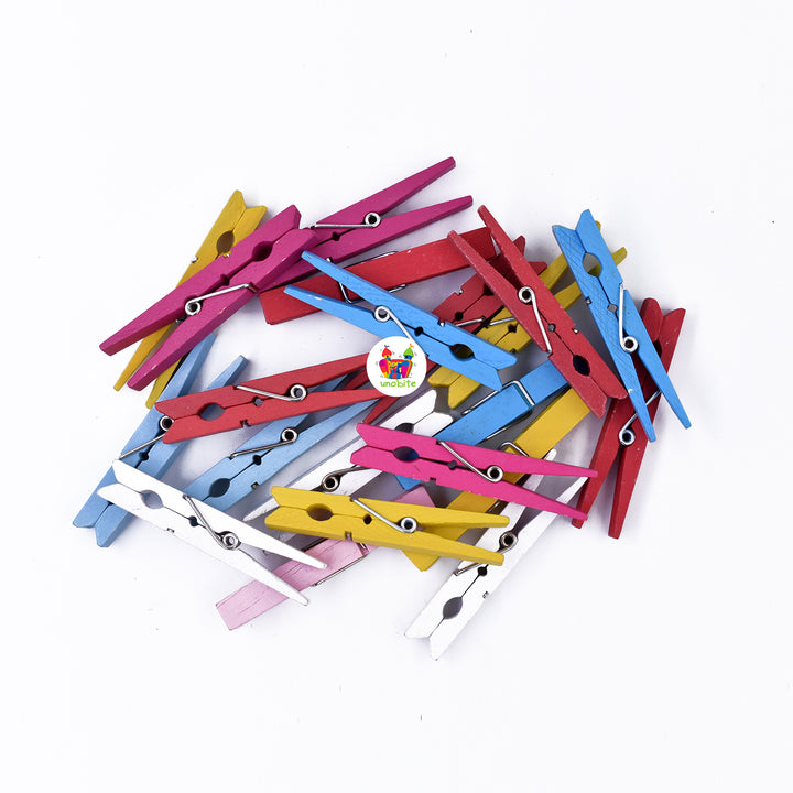 Unobite 3 Inch Size Multi Color Wooden Clips for Photo Decoration, Art & Craft and School Projects.