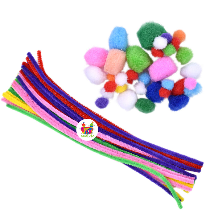 Unobite Multicolor 25 Piece Pipe Cleaner and Pom Pom Balls for DIY Crafts, School Projets, Crafts etc...