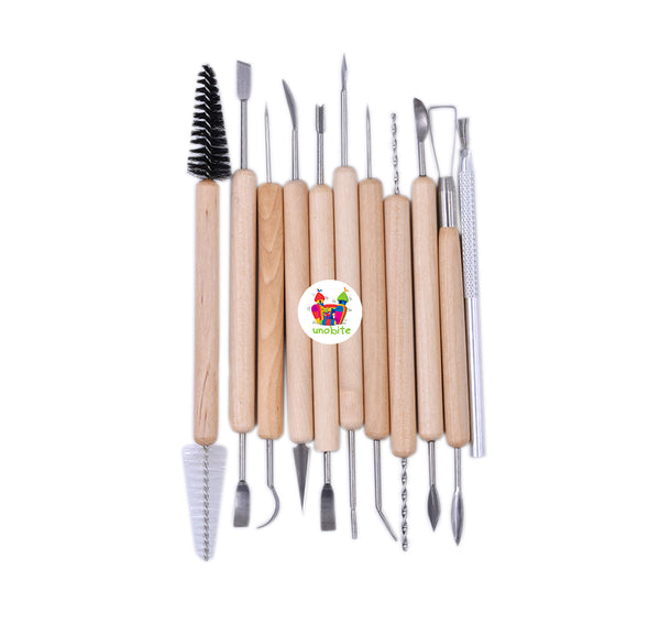 Unobite 11 Pcs Wooden Handle Clay Carving Pottery Sculpting Tools.
