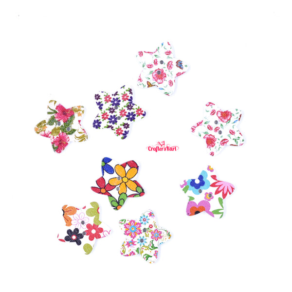 Unobite Star Shape Printed Wooden Buttons with Holes for Scrapbooking, DIY Crafts and Sewing etc..