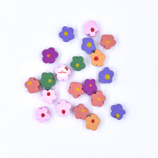 Unobite Flower with Dots Design Wooden Buttons with Holes for Scrapbooking, DIY Crafts and Sewing etc..