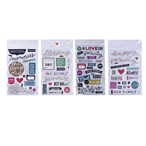 Self Adhesive Family Theme Scrapbook Stickers for DIY Crafts, Scrapbooking, School Crafts, Decorations etc.(Pack of 4)