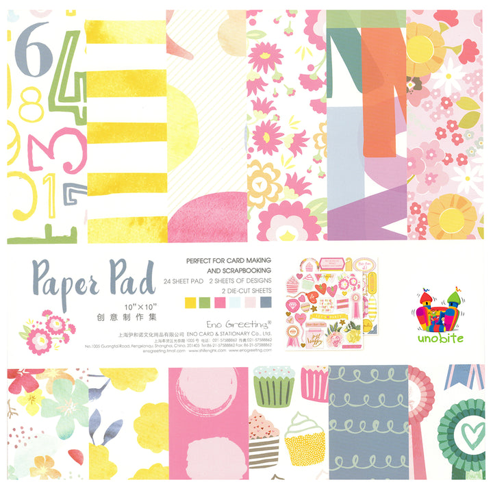 Unobite DIY 10 x 10 Scrapbook Printed Papers for Art 'n' Craft and Greeting Cards(12 Design Each 2 Piece, 24 Printed Sheet + 2 Die Cut Sheets)(UBSB104).
