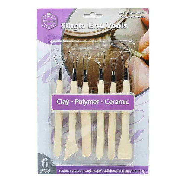 5 Pcs Single end Wooden Handle Clay Carving Pottery Sculpting Tools
