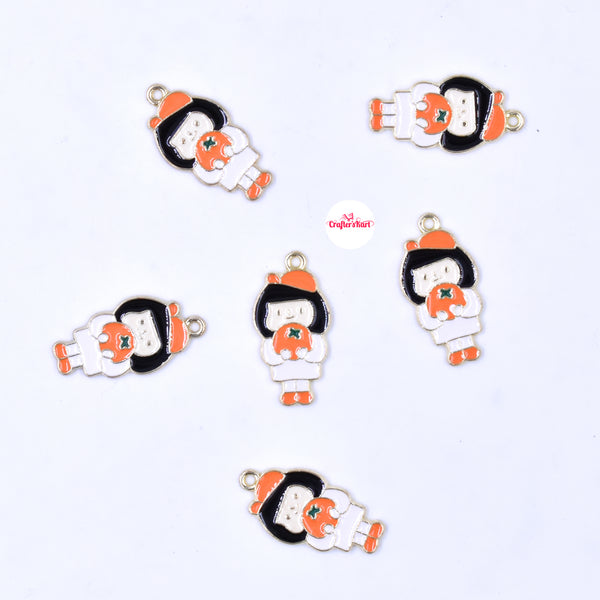 Girl Enamel Metal Charms(White & Orange Color)