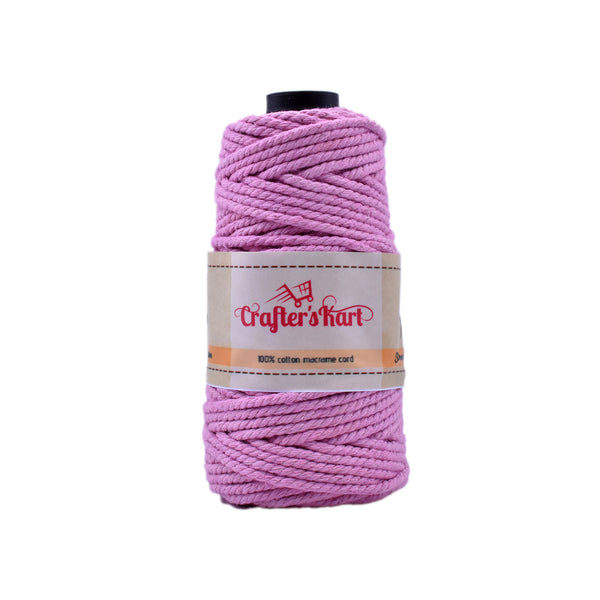 3 Ply Twisted Macrame Cotton Thread for Macrame DIY(35 Meters, 3mm, Light Pink)