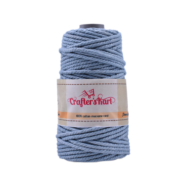 3 Ply Twisted Macrame Cotton Thread for Macrame DIY(35 Meters, 3mm, Grey Color)