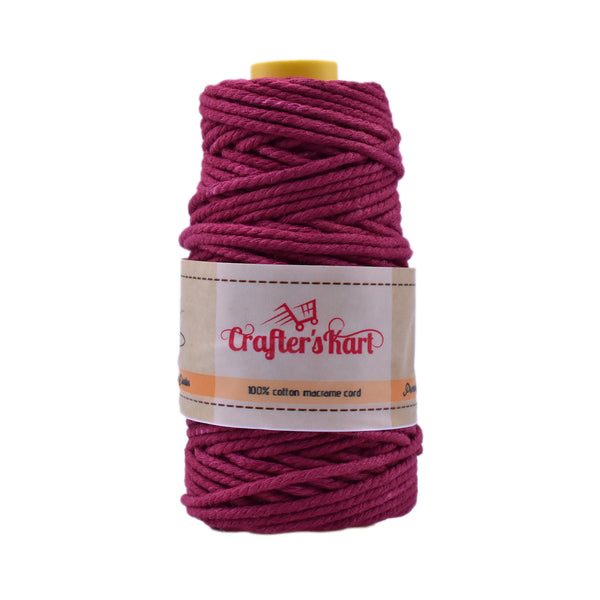 3 Ply Twisted Macrame Cotton Thread for Macrame DIY(35 Meters, 3mm, Magenta)