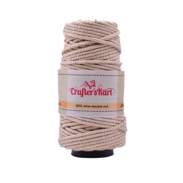 3 Ply Twisted Macrame Cotton Thread for Macrame DIY(35 Meters, 3mm, Jute Color)