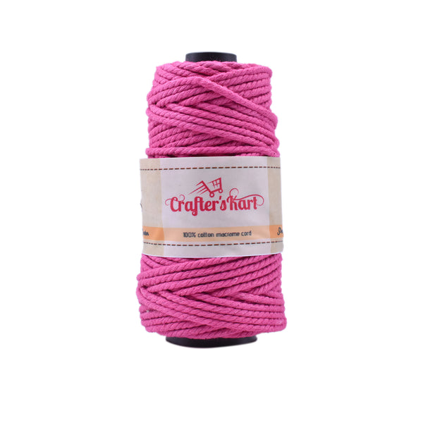 3 Ply Twisted Macrame Cotton Thread for Macrame DIY(35 Meters, 3mm, Pink Color)