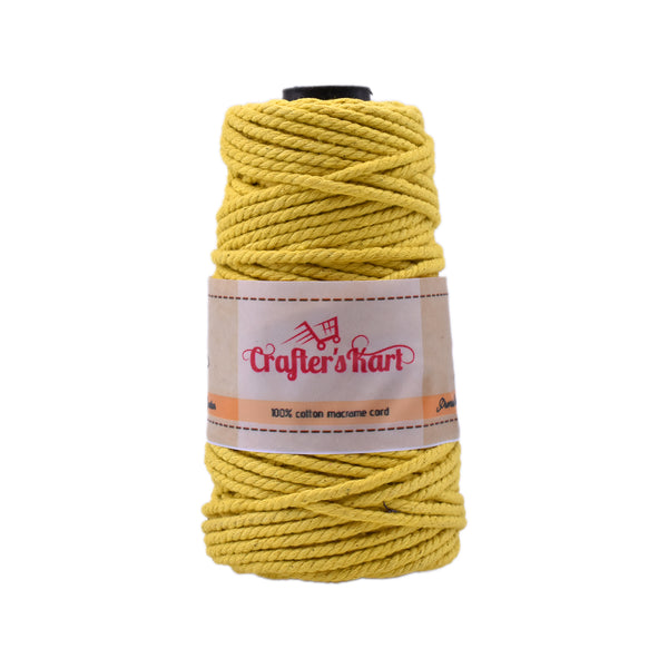3 Ply Twisted Macrame Cotton Thread for Macrame DIY(35 Meters, 3mm, Yellow)