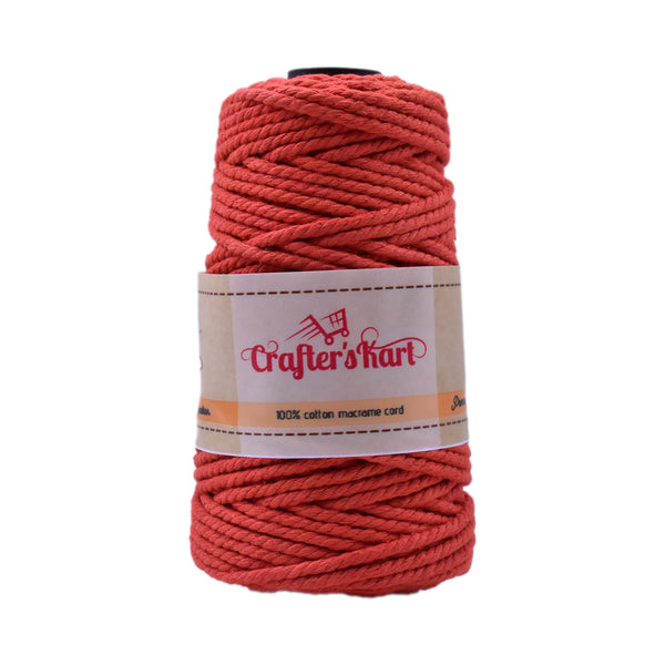 3 Ply Twisted Macrame Cotton Thread for Macrame DIY(35 Meters, 3mm, Red)