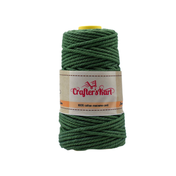 3 Ply Twisted Macrame Cotton Thread for Macrame DIY(35 Meters, 3mm, Dark Green)