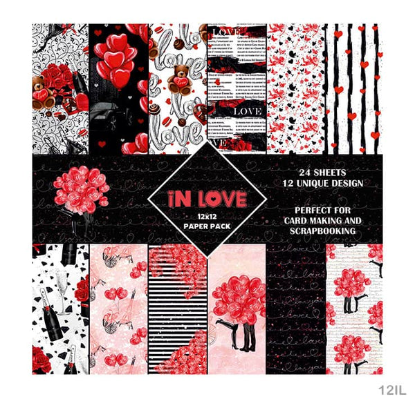 In Love Theme Pattern Paper Pack 12 x 12 Scrapbook Printed Papers (12 Design Each 2 Piece, 24 Printed Sheet)(SB526)